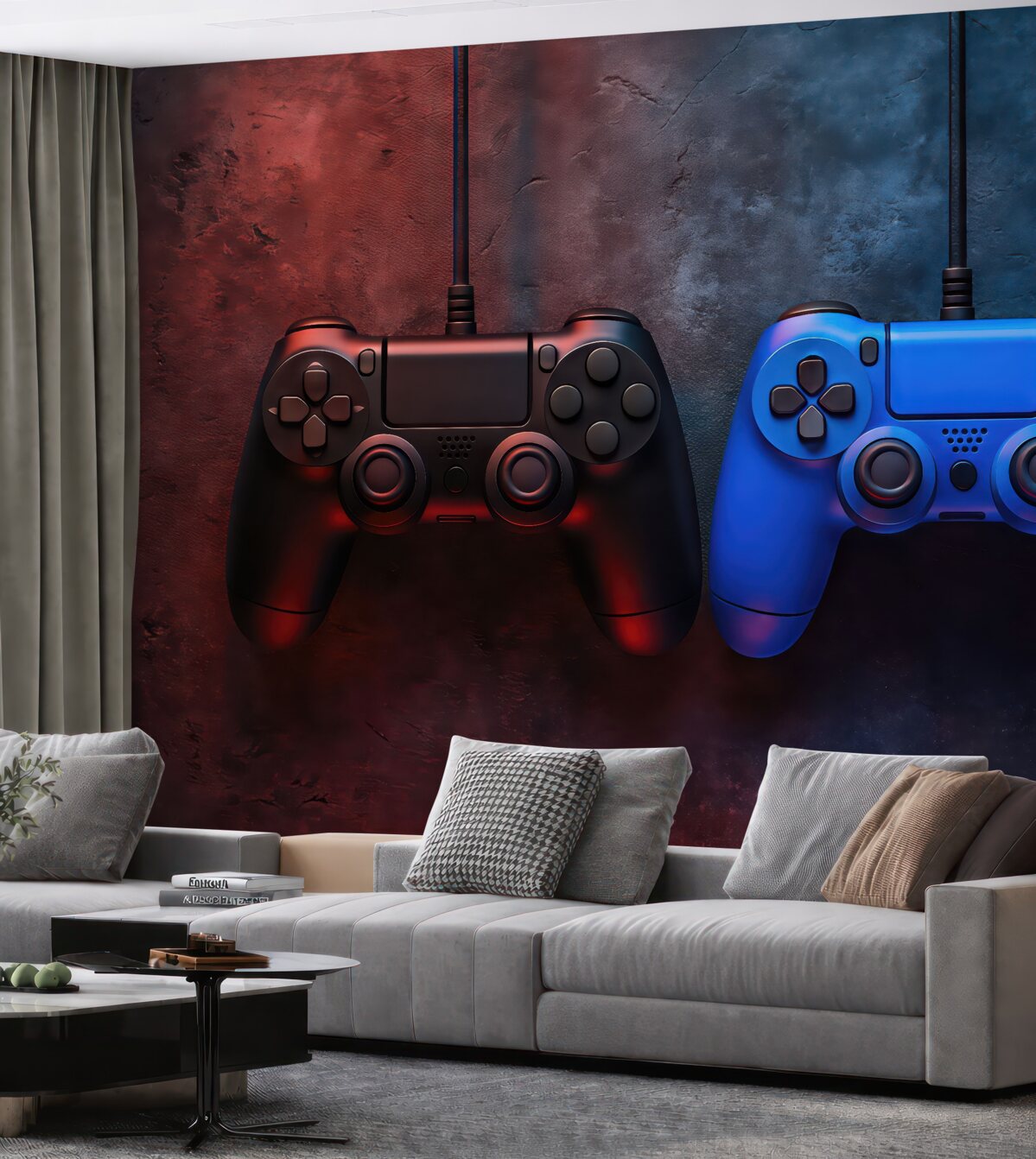 Fototapeta Czarny-niebieski DualShock na mrocznym tle.