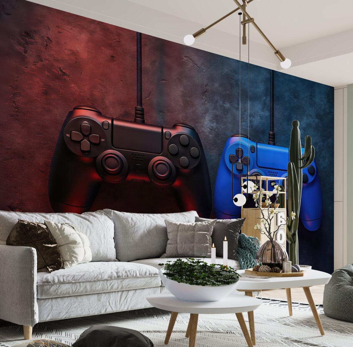 Fototapeta Czarny-niebieski DualShock na mrocznym tle.