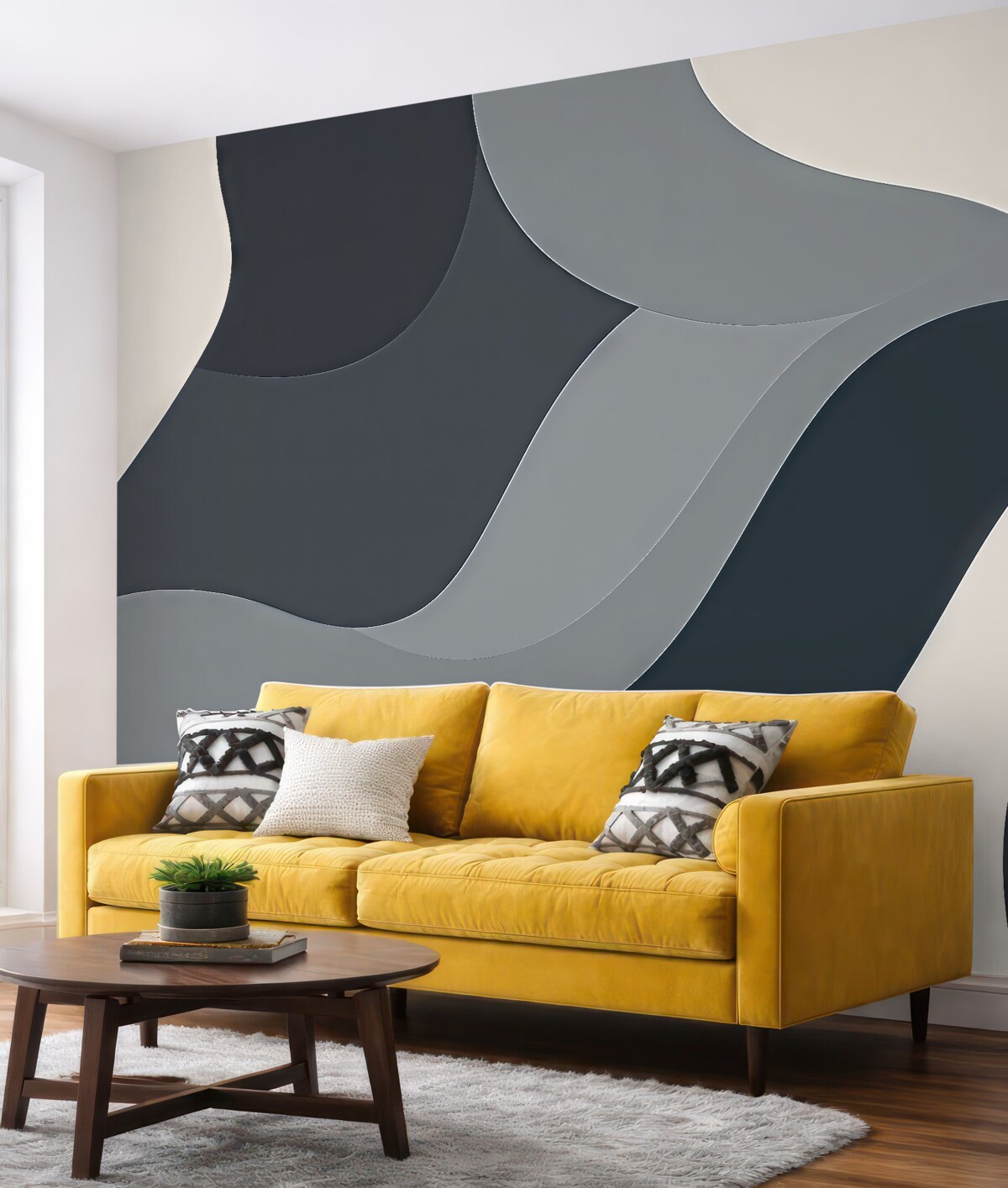 Fototapeta Wsp współczesne, minimalistyczne kręgi i fale w ciemnych tonacjach.