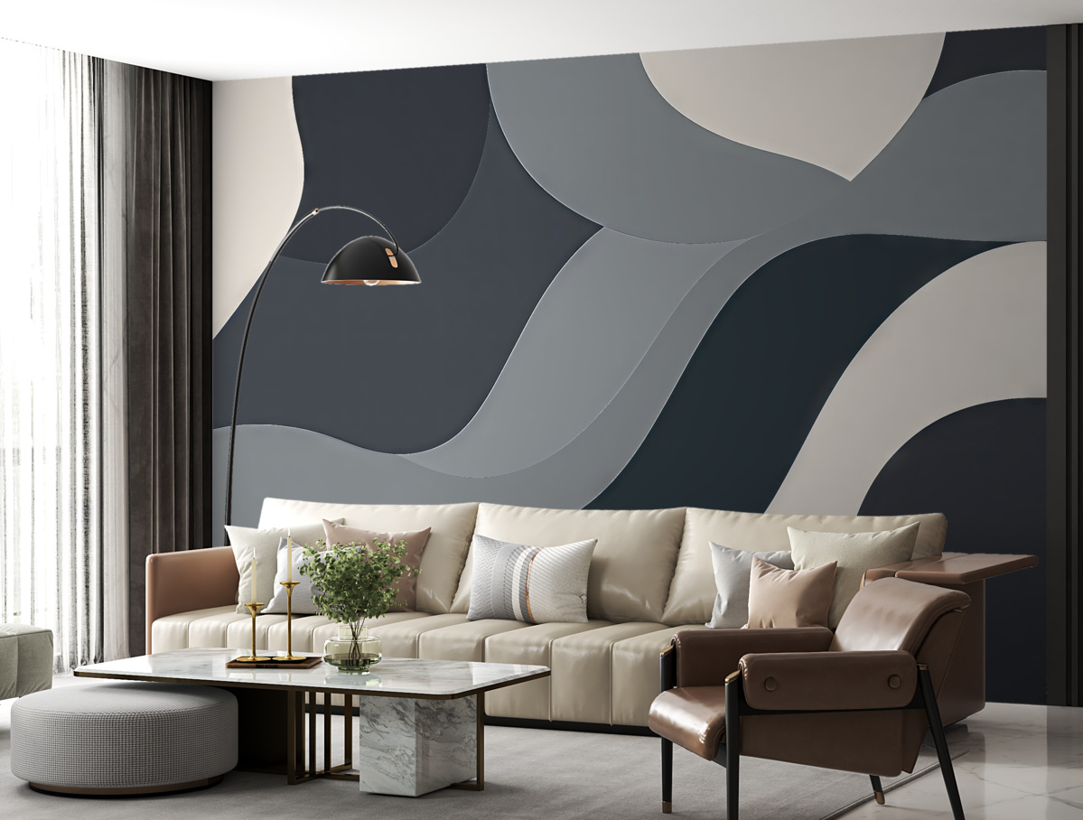 Fototapeta Wsp współczesne, minimalistyczne kręgi i fale w ciemnych tonacjach.