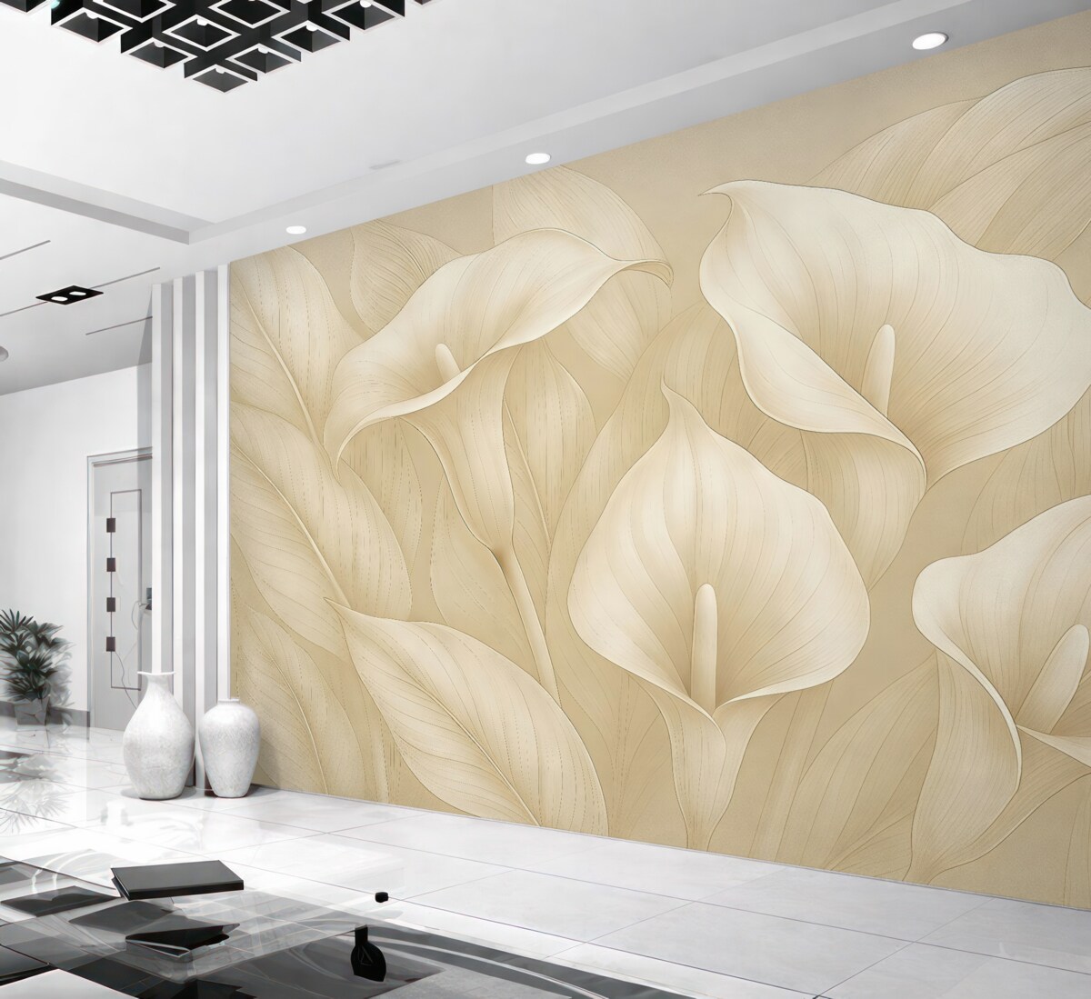 Fototapeta Nieuchwytne kwiaty w jasnobeżowym odcieniu.