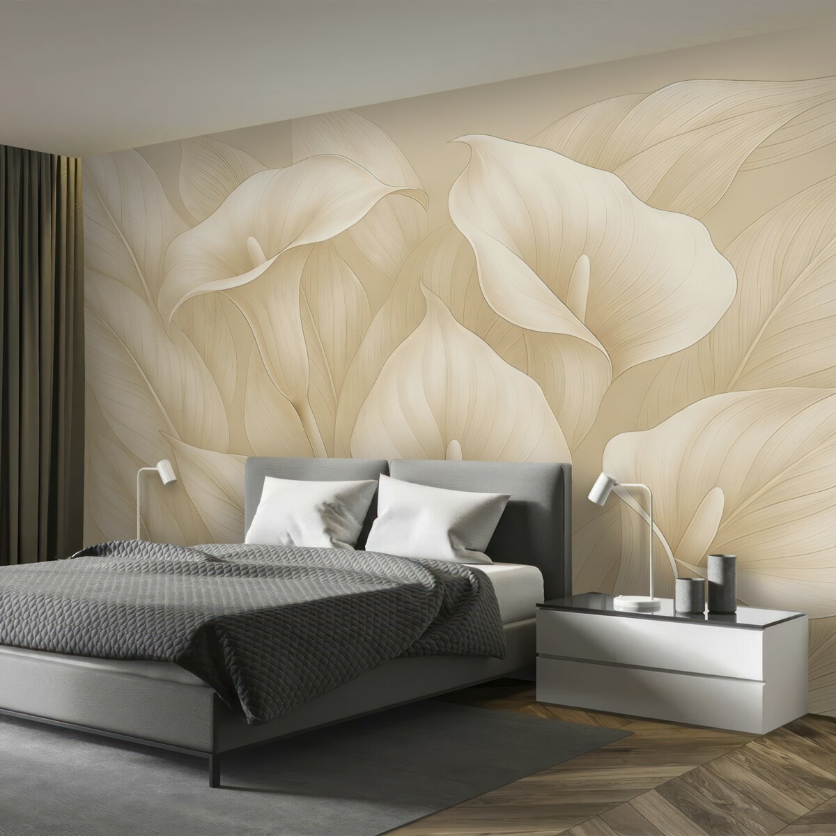 Fototapeta Nieuchwytne kwiaty w jasnobeżowym odcieniu.