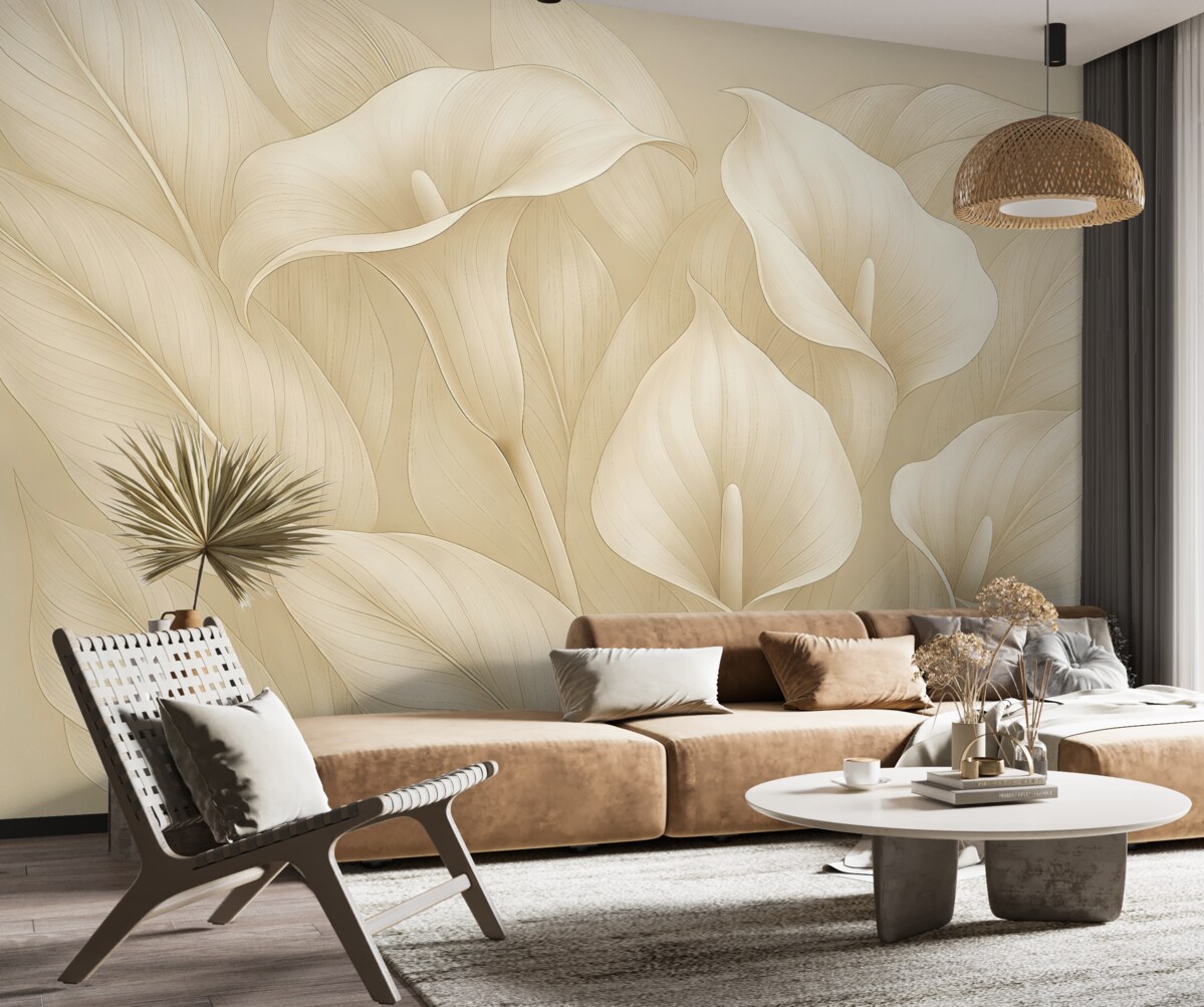 Fototapeta Nieuchwytne kwiaty w jasnobeżowym odcieniu.