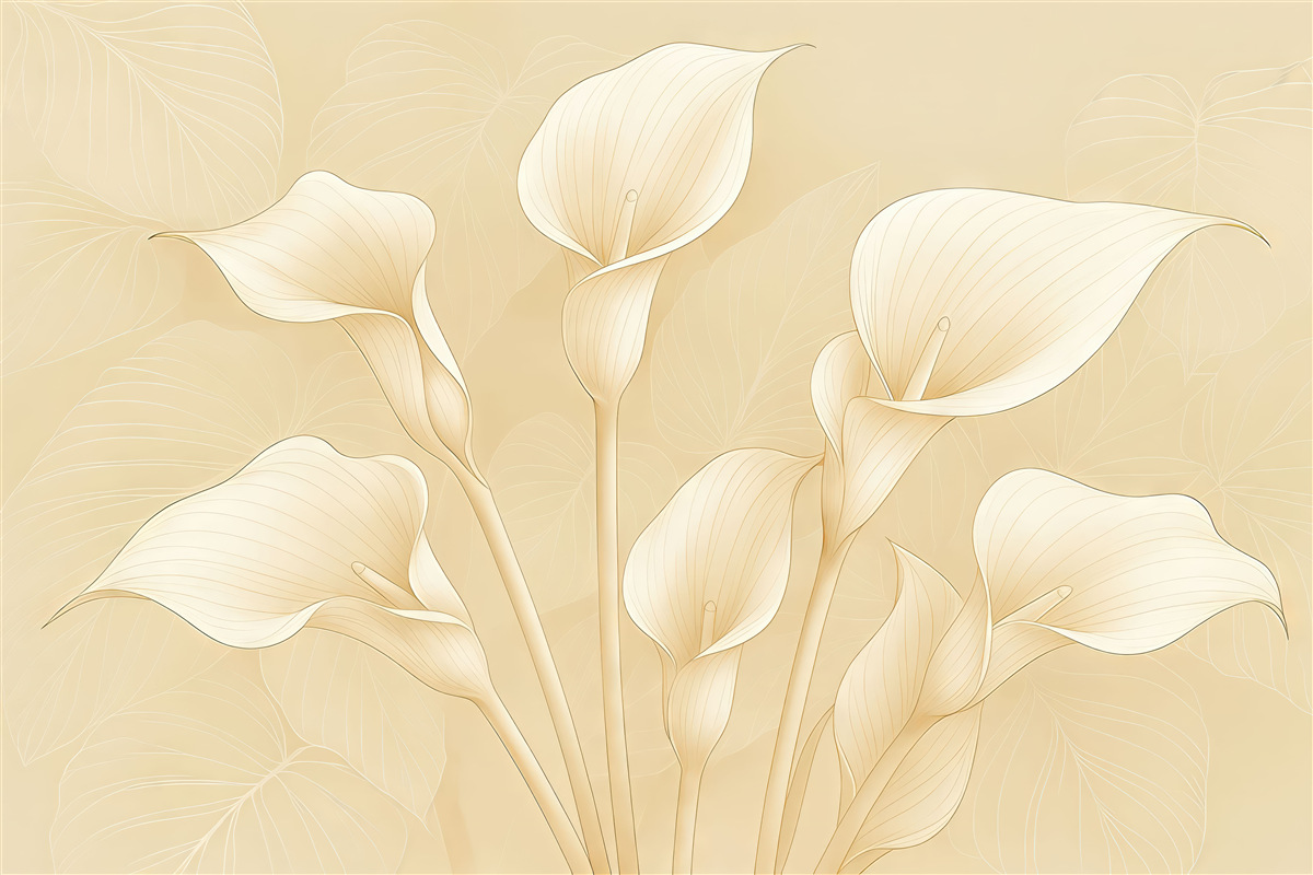 Fototapeta Kwiaty kalii narysowane na jasnobrązowym tle.