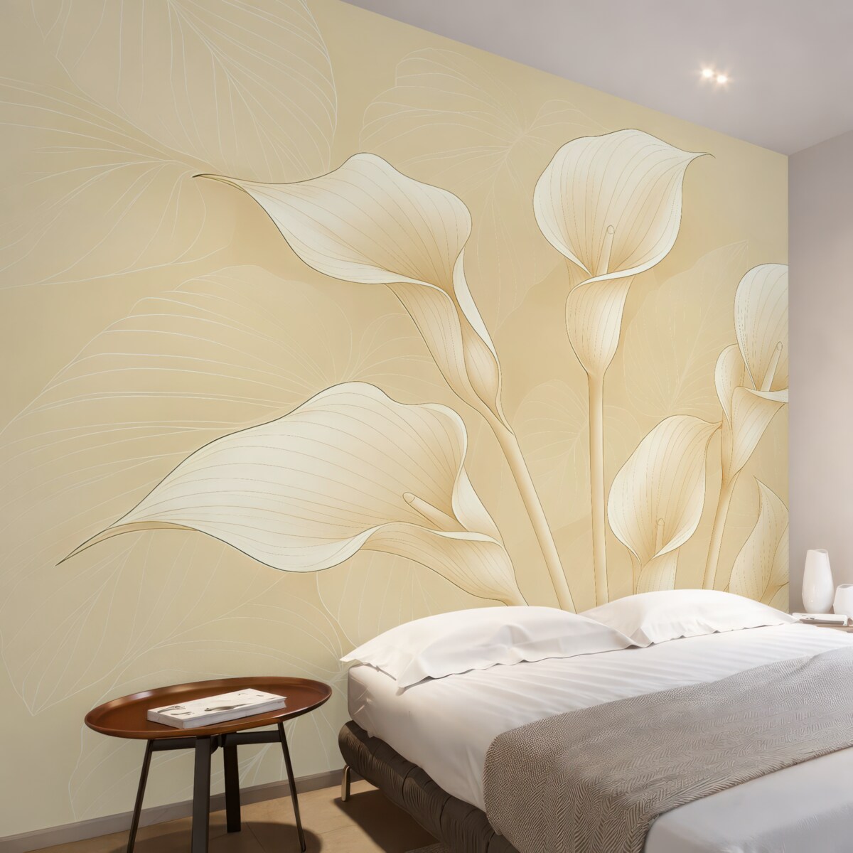 Fototapeta Kwiaty kalii narysowane na jasnobrązowym tle.