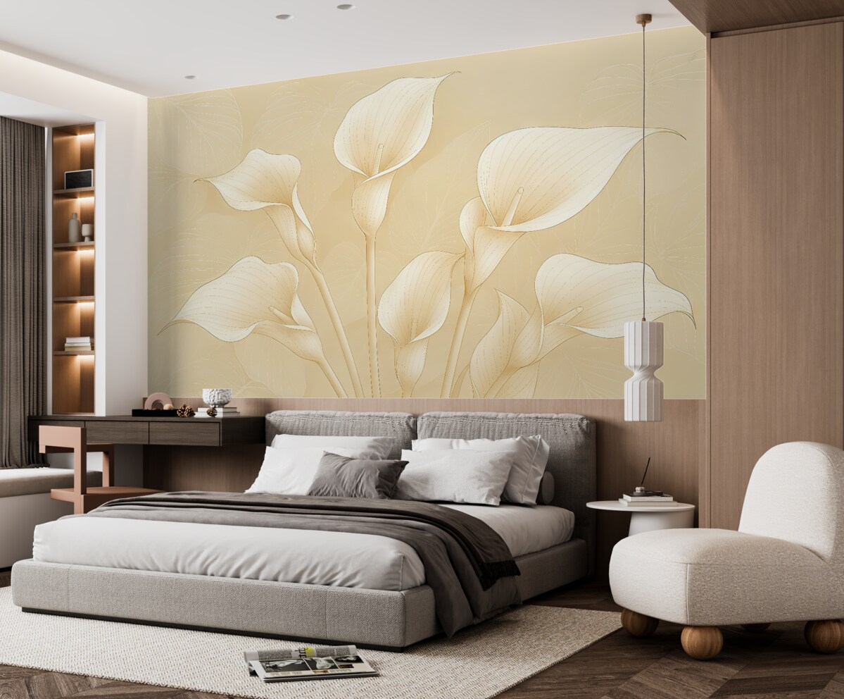 Fototapeta Kwiaty kalii narysowane na jasnobrązowym tle.