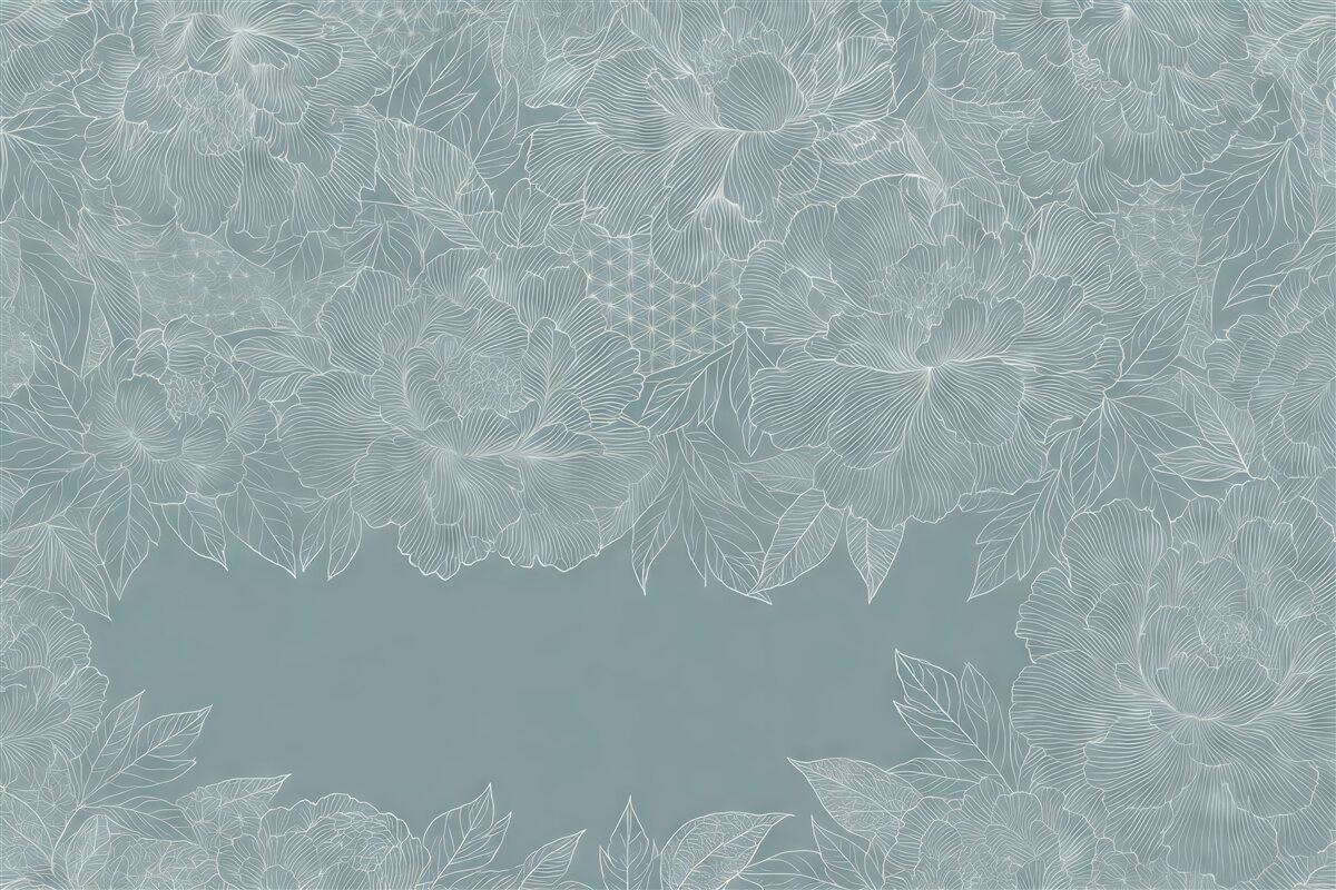 Fototapeta Liniowe kwiaty na szaro-zielonym tle.