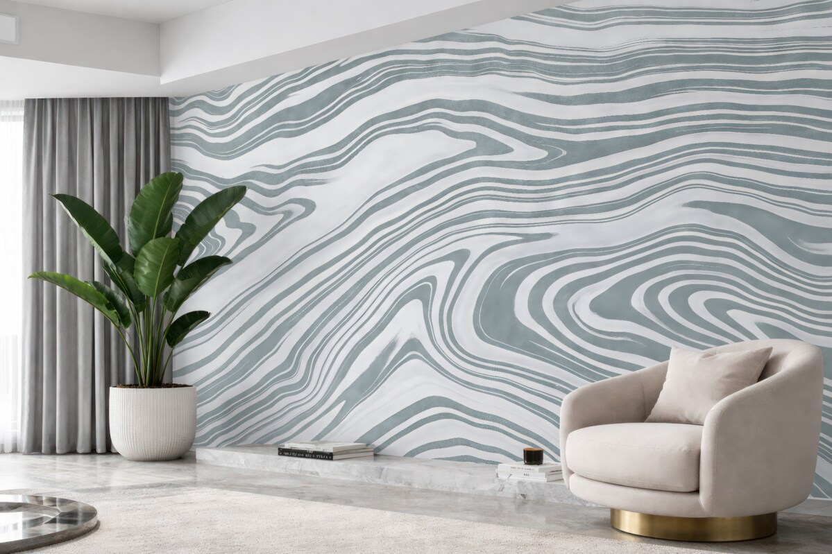 Fototapeta Wzór wirującego szarego marmuru z płynącymi, organicznymi liniami oraz krzywiznami tworzy współczesny, abstrakcyjny styl.