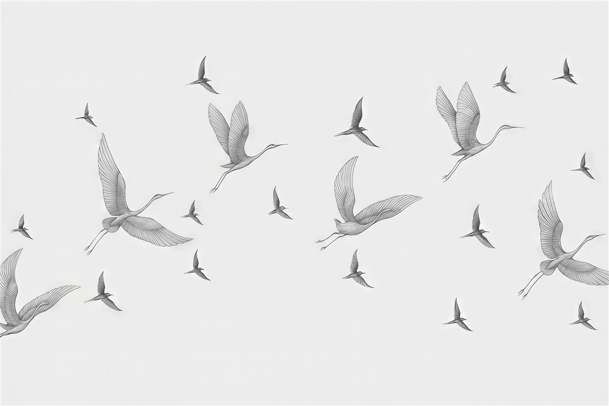 Fototapeta Ptaki w linii na beżowym tle.