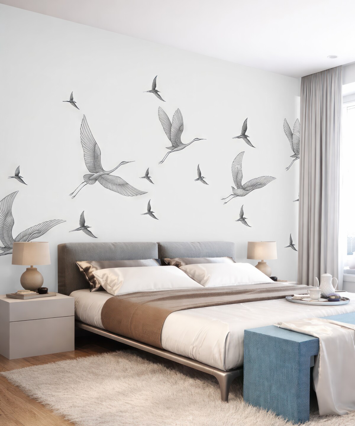 Fototapeta Ptaki w linii na beżowym tle.