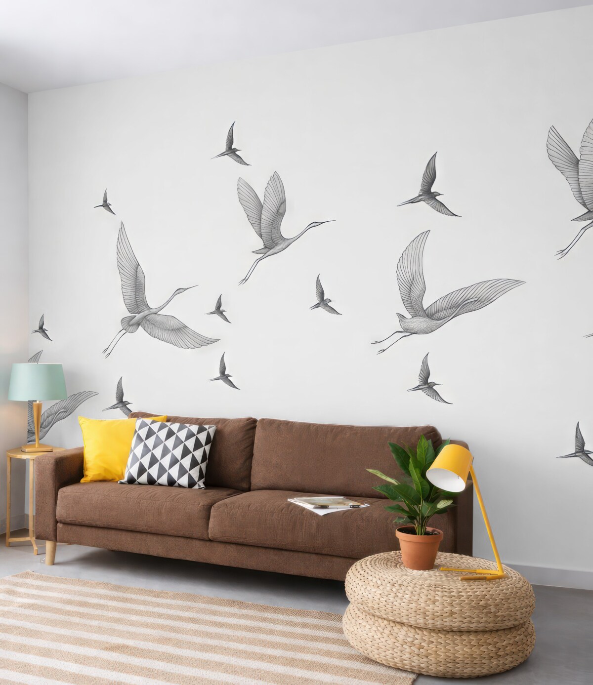 Fototapeta Ptaki w linii na beżowym tle.