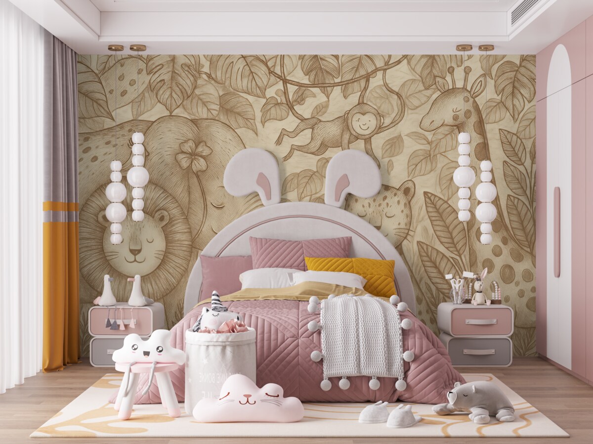 Fototapeta Zabawne afrykańskie zwierzęta w skandynawskim stylu dla maluchów.