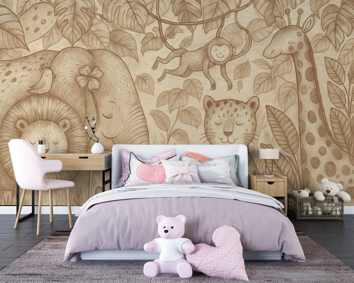 Fototapeta Zabawne afrykańskie zwierzęta w skandynawskim stylu dla maluchów.