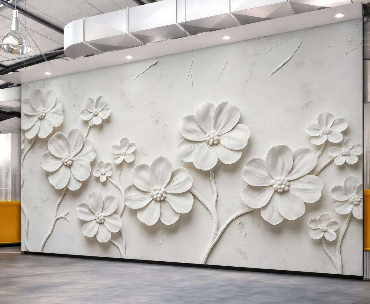 Fototapeta Białe kwiaty Malowanie tekstury trójwymiarowej w oleju, minimalistyczne oraz szykowne.