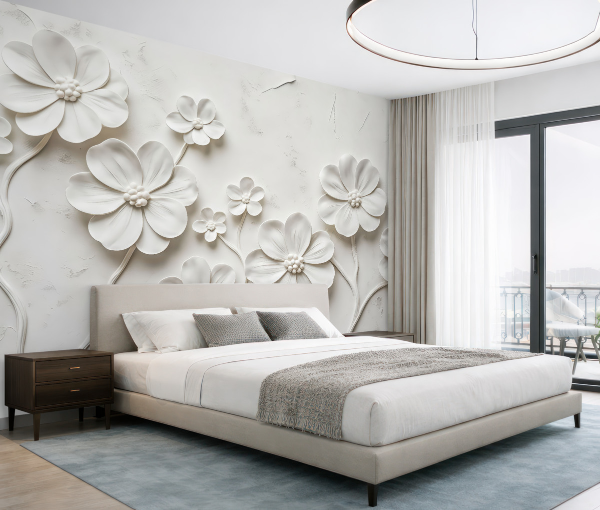 Fototapeta Białe kwiaty Malowanie tekstury trójwymiarowej w oleju, minimalistyczne oraz szykowne.