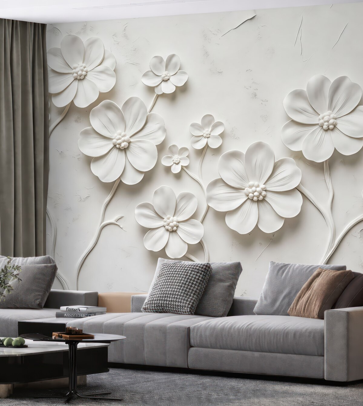 Fototapeta Białe kwiaty Malowanie tekstury trójwymiarowej w oleju, minimalistyczne oraz szykowne.