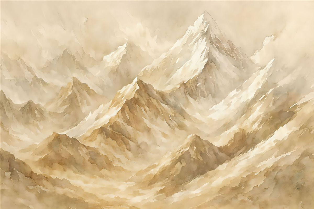 Fototapeta Grzbiet górski z wieloma brązowymi skałami w jasnych odcieniach.