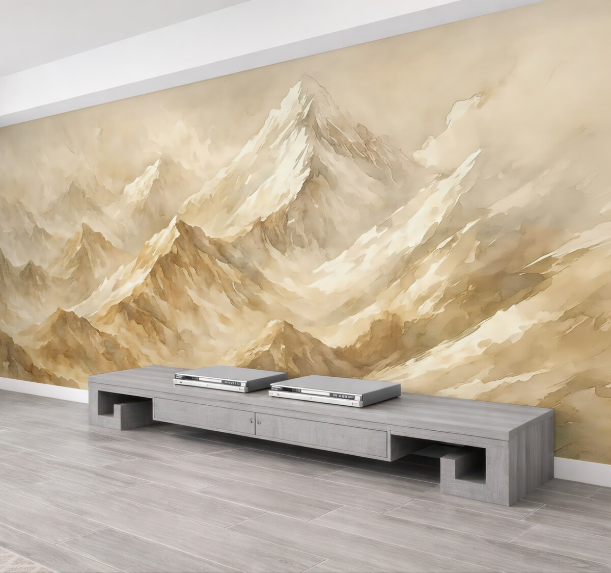 Fototapeta Grzbiet górski z wieloma brązowymi skałami w jasnych odcieniach.