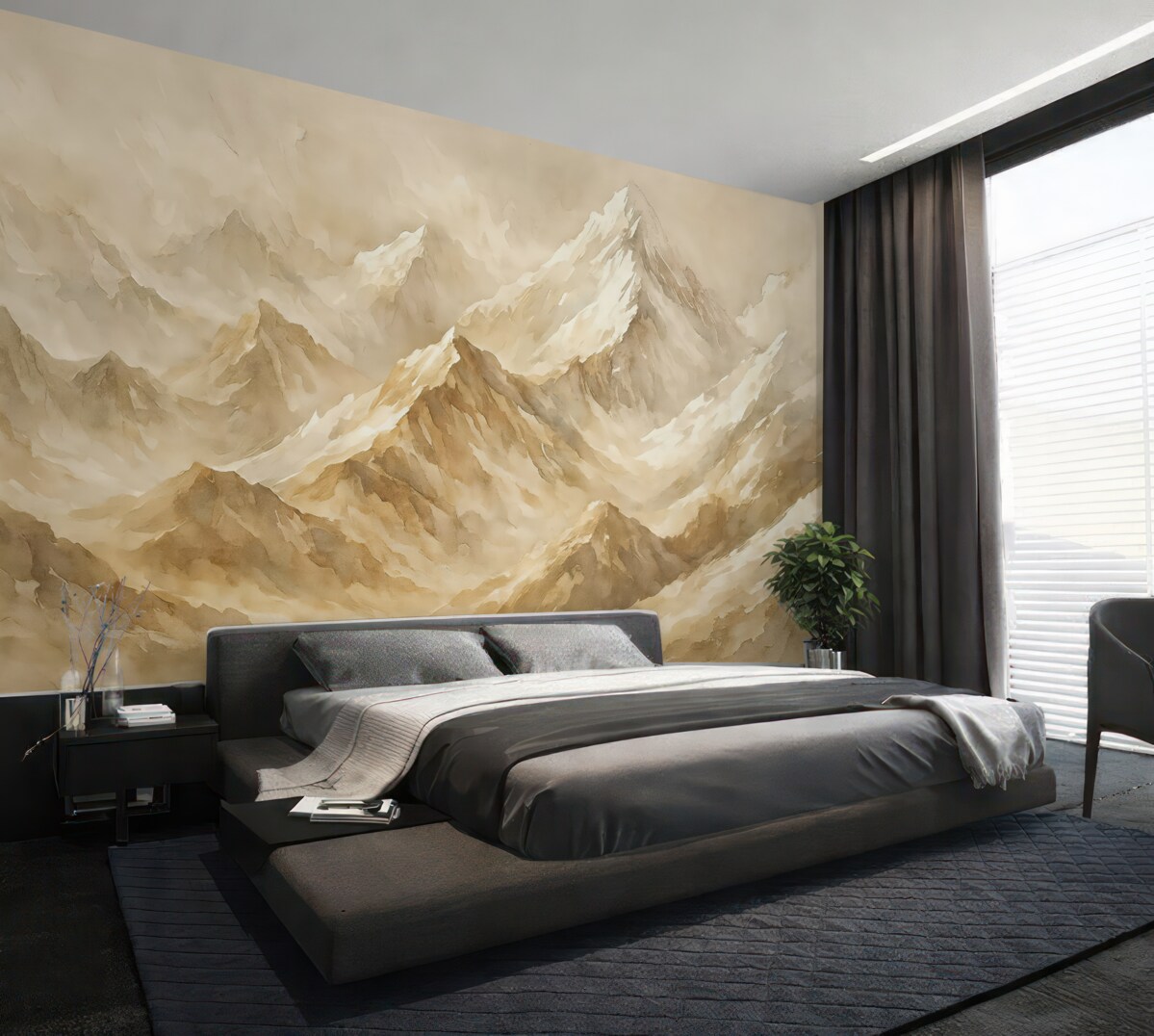 Fototapeta Grzbiet górski z wieloma brązowymi skałami w jasnych odcieniach.