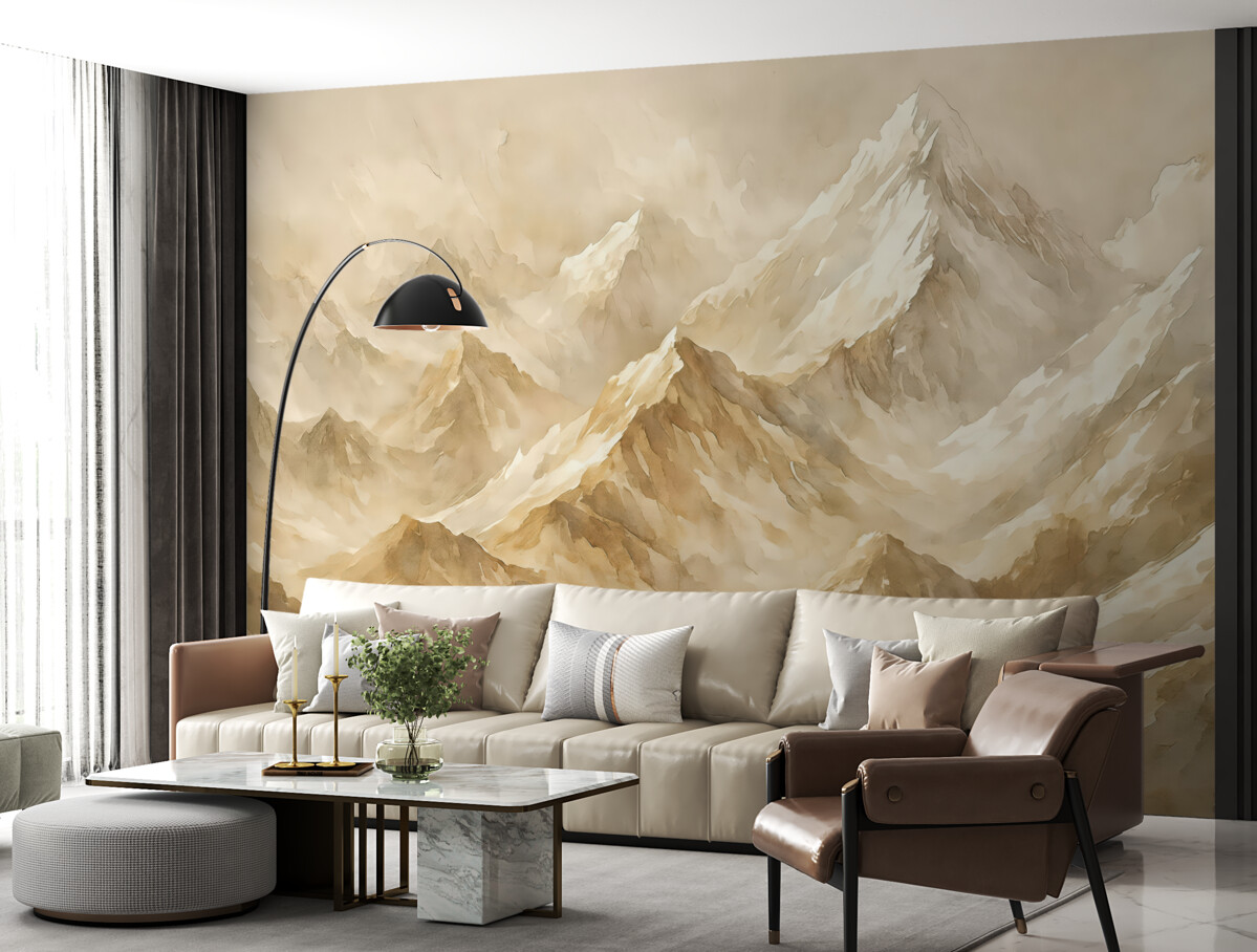 Fototapeta Grzbiet górski z wieloma brązowymi skałami w jasnych odcieniach.