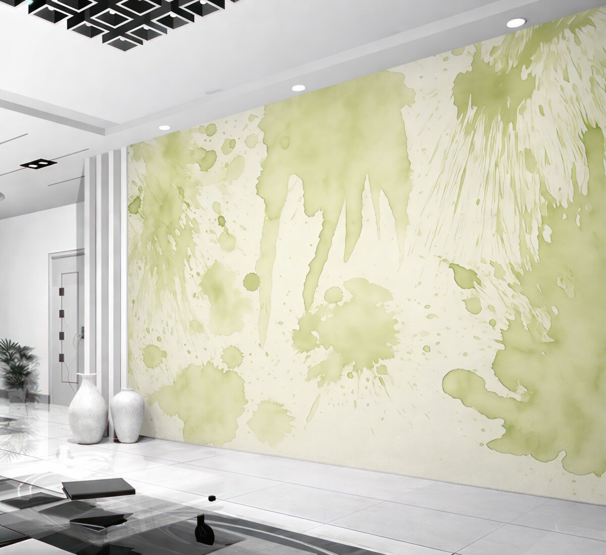 Fototapeta Plamy akwarelowe, abstrakcyjny rysunek farby, odcień zielony.