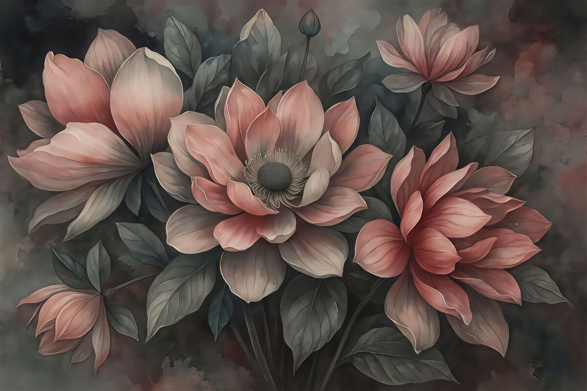 Fototapeta Kwiaty w szaro-skalnych tonacjach.