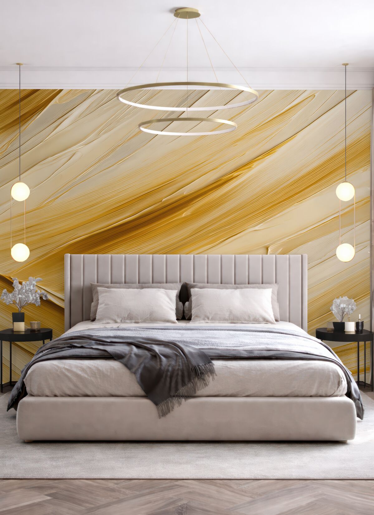 Fototapeta Imponujące pociągnięcia farby, wydłużona sekcja tropikalnego liścia, abstrakcyjny charakter, odcienie beżu i pomarańczy.