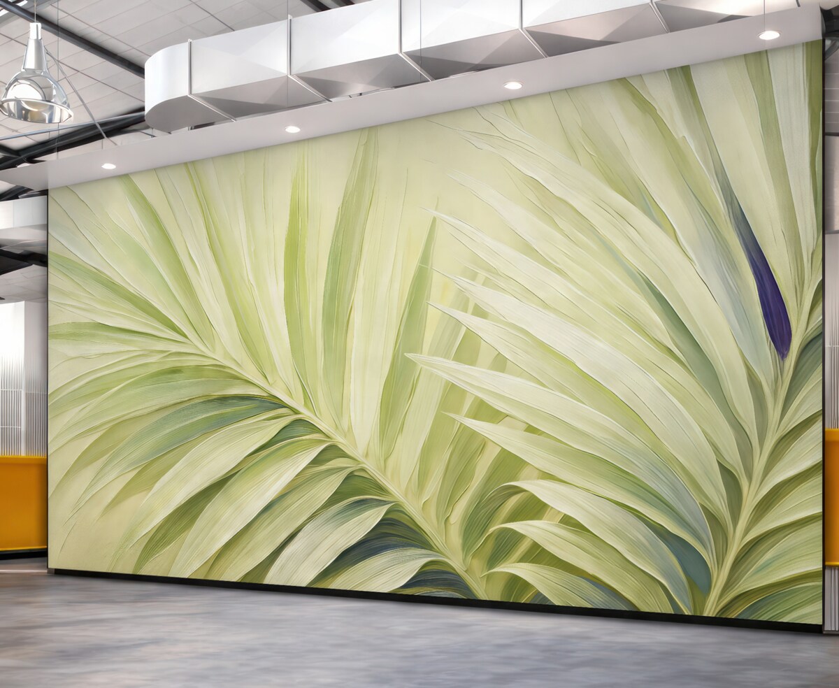 Fototapeta Liść palmy tropikalnej, abstrakcja dużych ruchów, powiększona, w kolorze zielonym.
