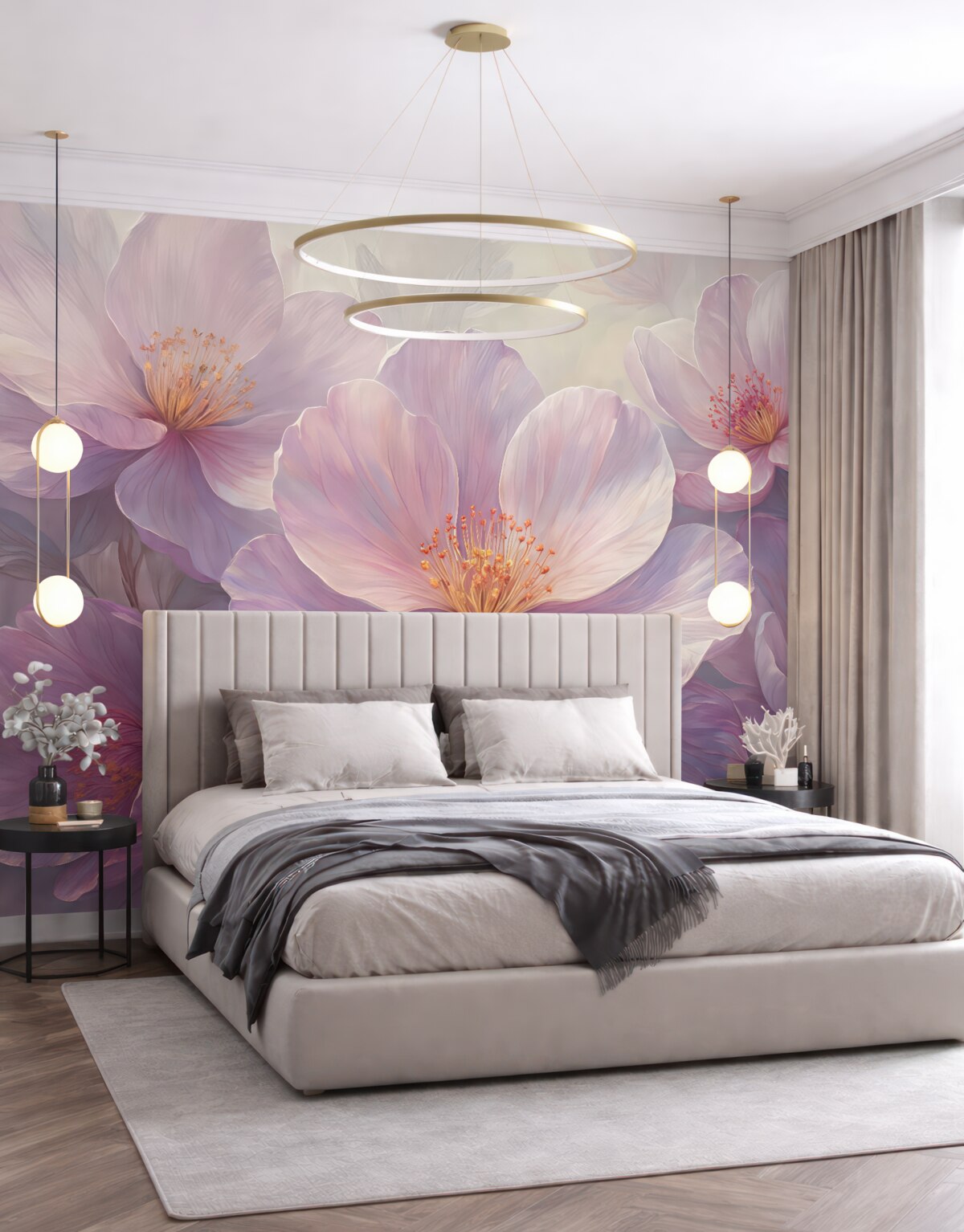 Fototapeta Subtelne przezroczyste pastelowe neonowe jasnoróżowe oraz białe kwiaty na łagodnym, zmiękczonym tle.