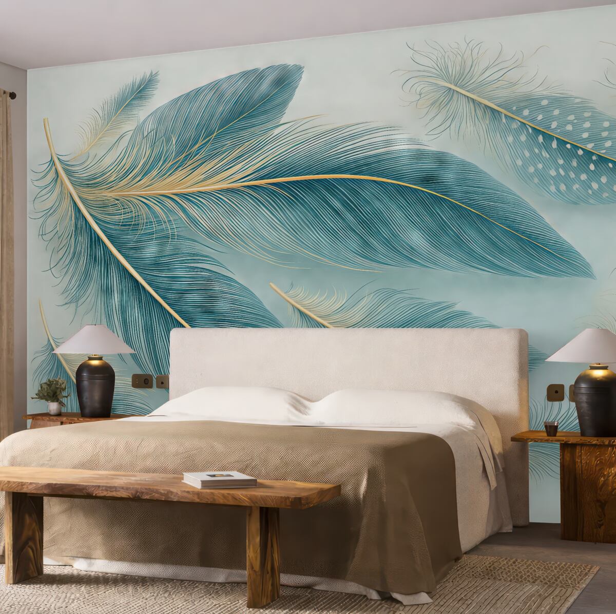 Fototapeta Subtelne pióra w tonacjach niebieskiego.