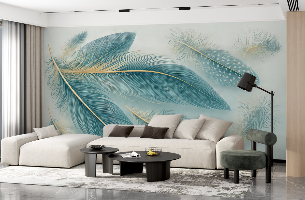 Fototapeta Subtelne pióra w tonacjach niebieskiego.