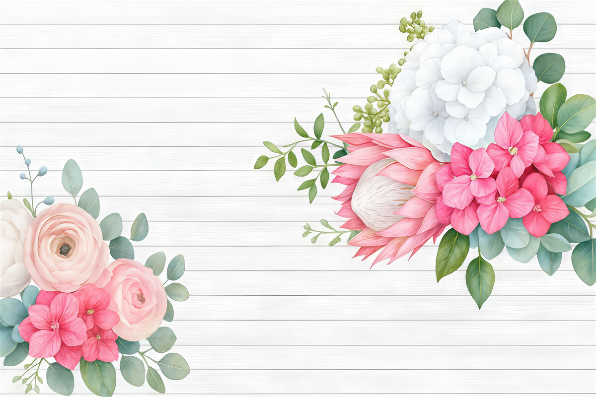 Fototapeta jasne kwiaty na tle jasnych drewnianych desek