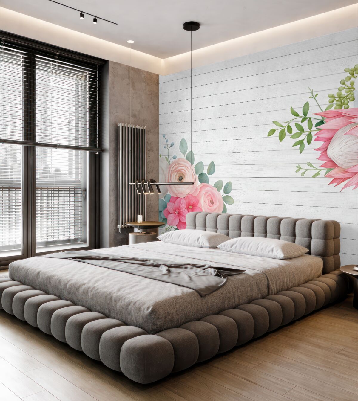 Fototapeta jasne kwiaty na tle jasnych drewnianych desek