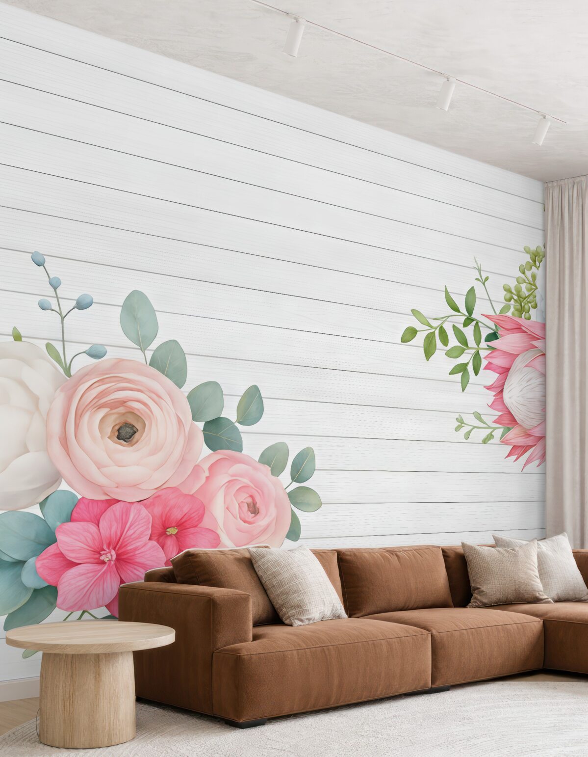 Fototapeta jasne kwiaty na tle jasnych drewnianych desek