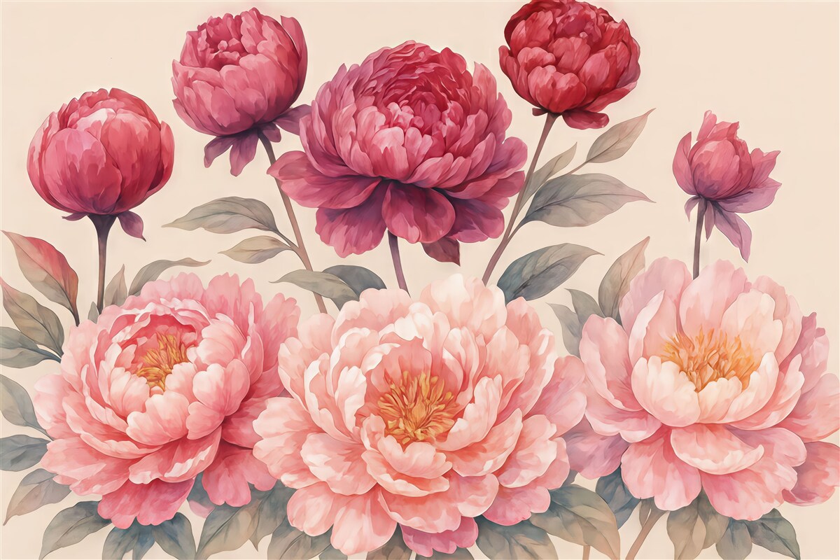 Fototapeta Kwiaty piwonii w stylu akwareli.