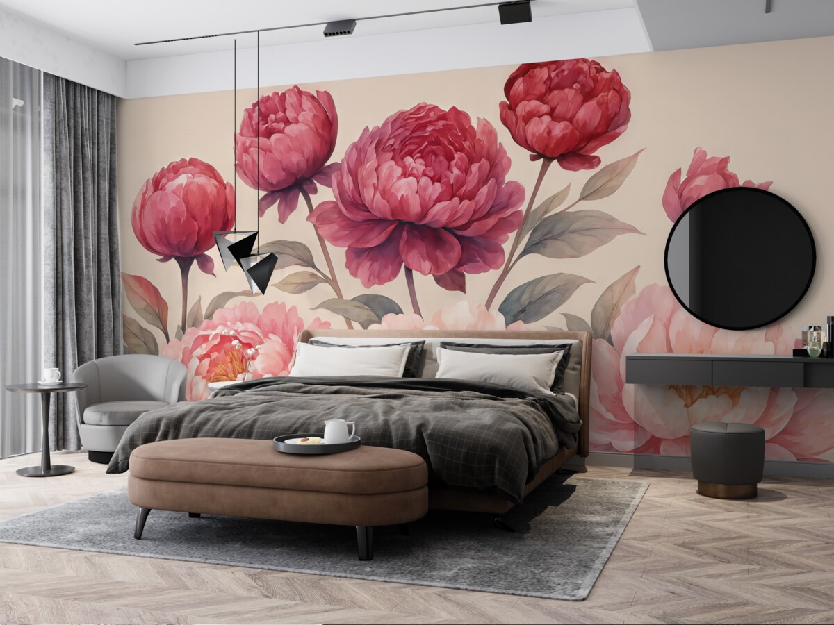 Fototapeta Kwiaty piwonii w stylu akwareli.