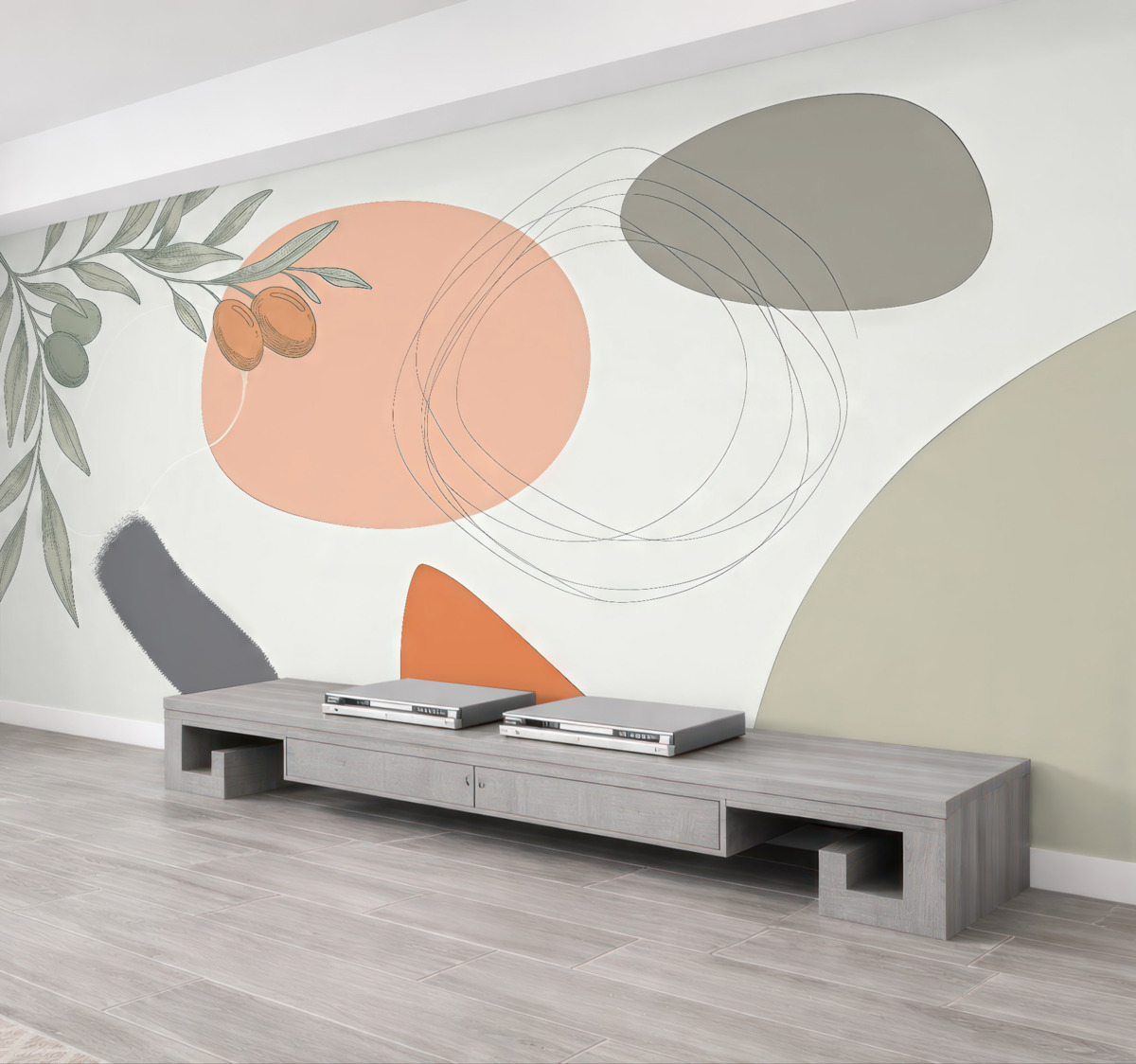 Fototapeta Oliwne gałązki, wielobarwne okręgi.