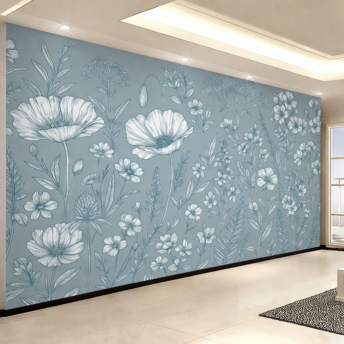 Fototapeta Kwiaty, dzikie kwiaty, rumianek, maki na jasnobeżowym tle.