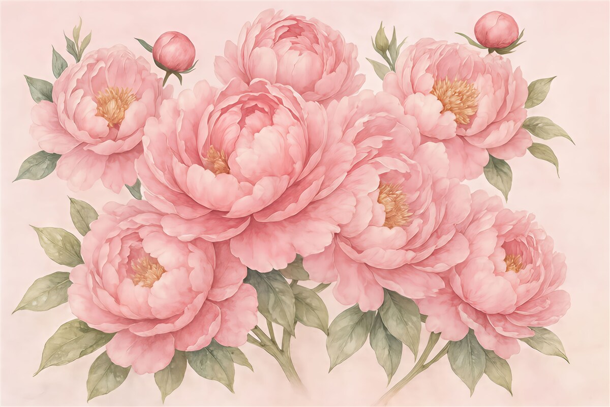 Fototapeta Wielkie różowe piwonie z farbami wodnymi.