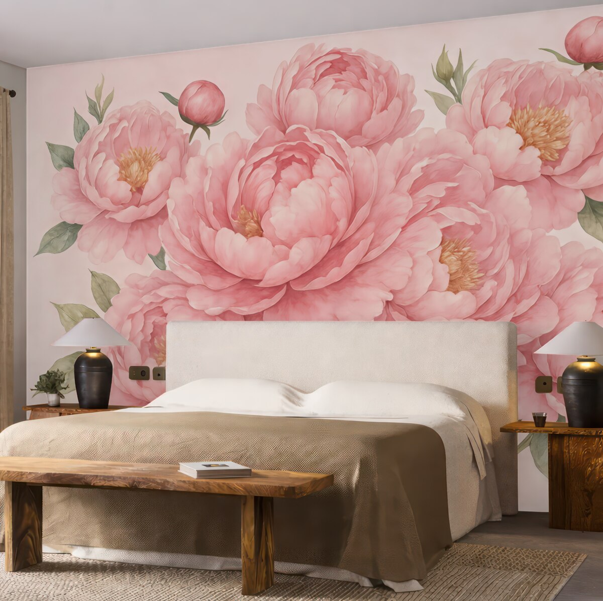 Fototapeta Wielkie różowe piwonie z farbami wodnymi.