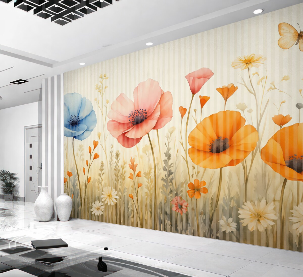 Fototapeta Jasne polne kwiaty w pasy.