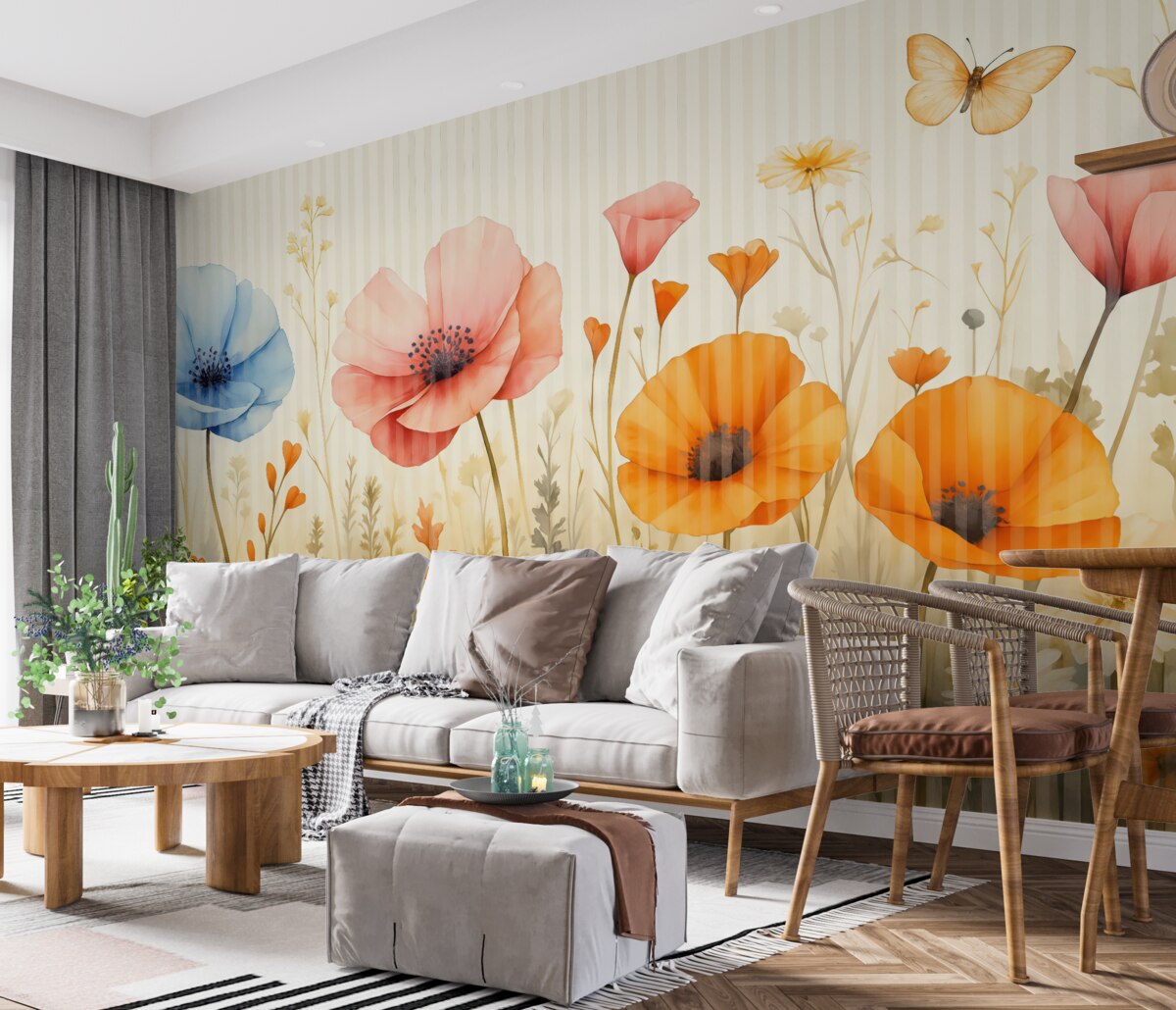 Fototapeta Jasne polne kwiaty w pasy.