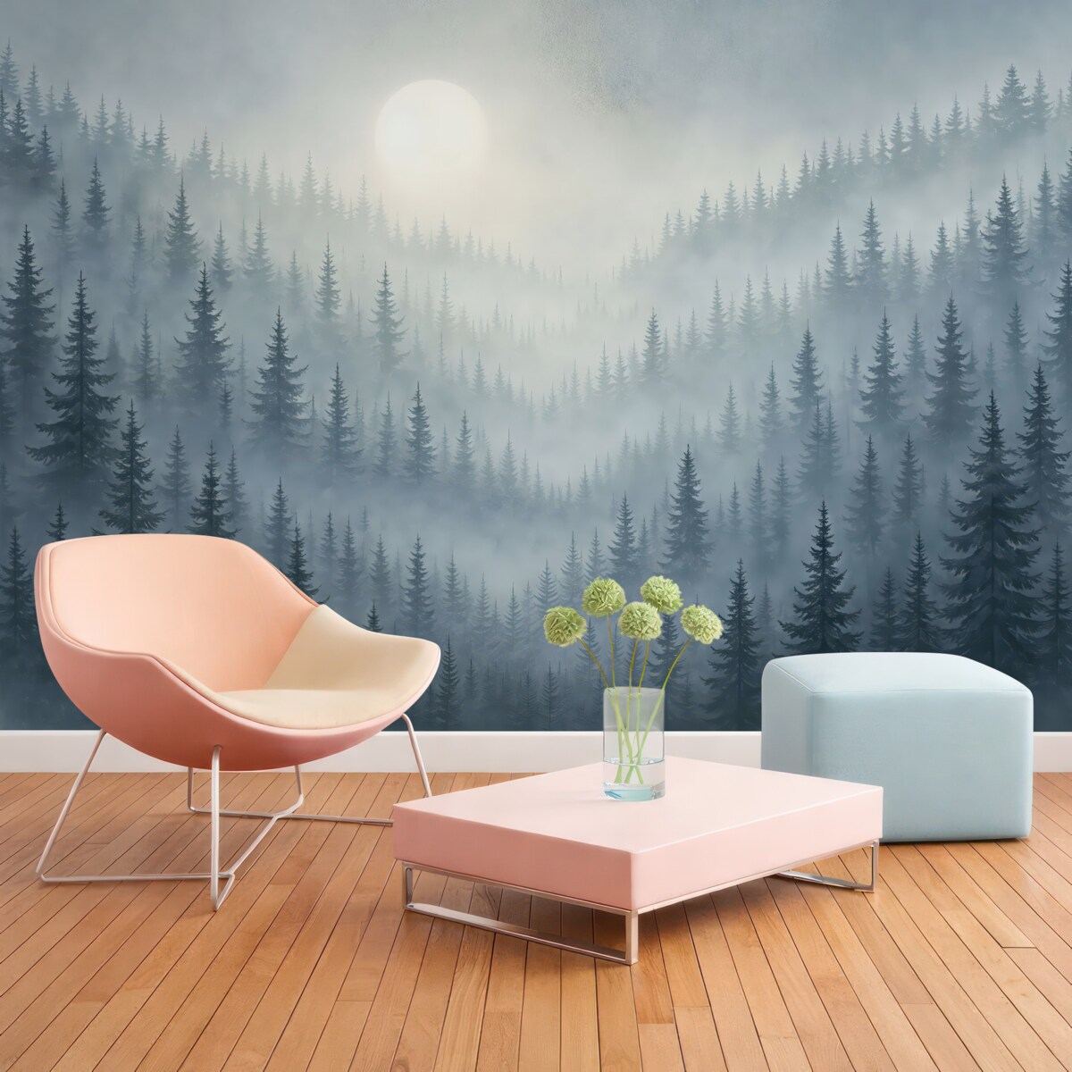 Fototapeta Bór w górach w mglistym otoczeniu.