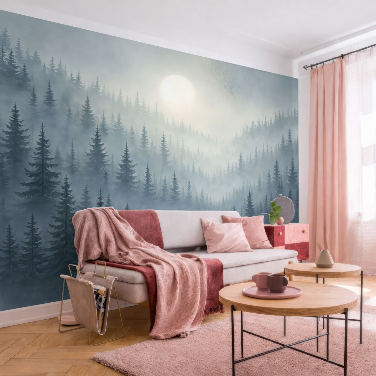 Fototapeta Bór w górach w mglistym otoczeniu.