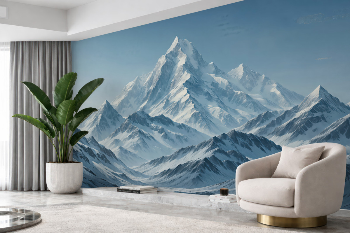 Fototapeta Niebieskie, pokryte śniegiem góry.