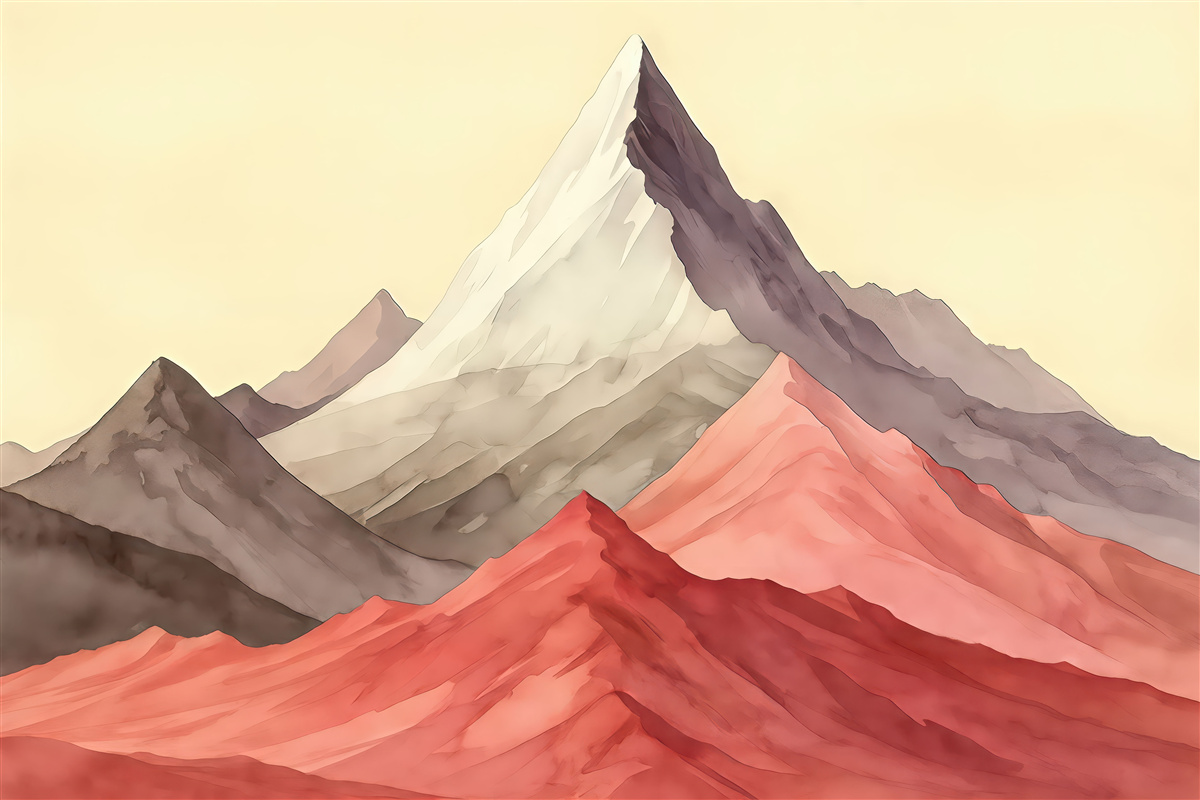 Fototapeta Pastelowe wzgórza z czerwonym akcentem.