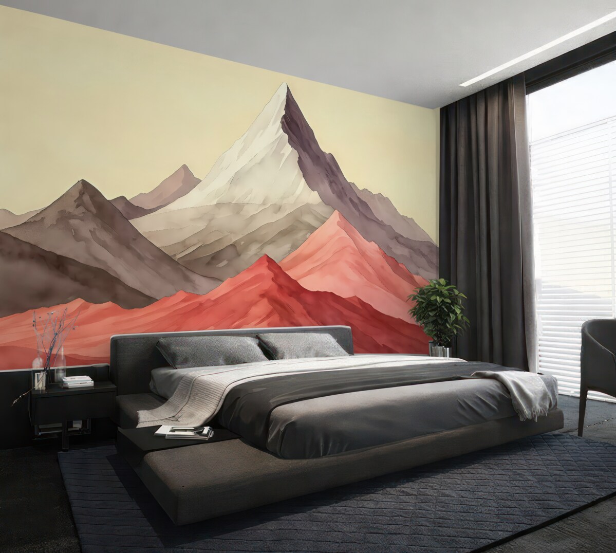 Fototapeta Pastelowe wzgórza z czerwonym akcentem.