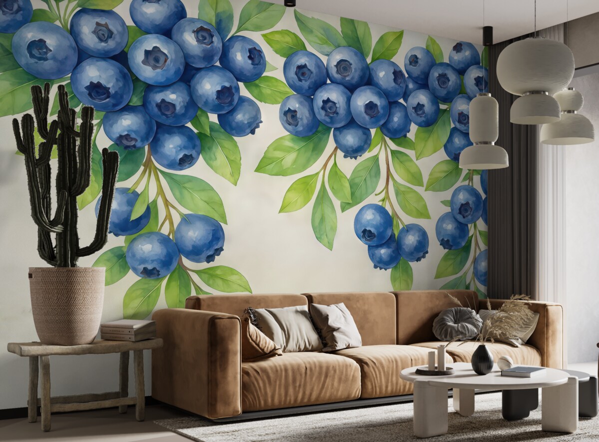 Fototapeta wielkie owoce i liście na szarym tle