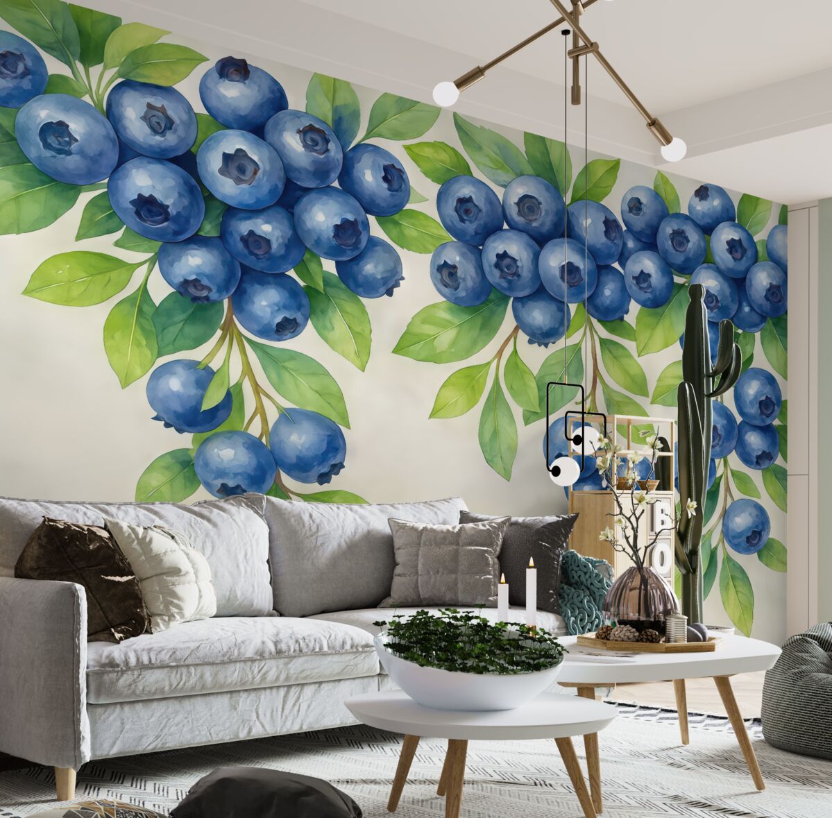 Fototapeta wielkie owoce i liście na szarym tle