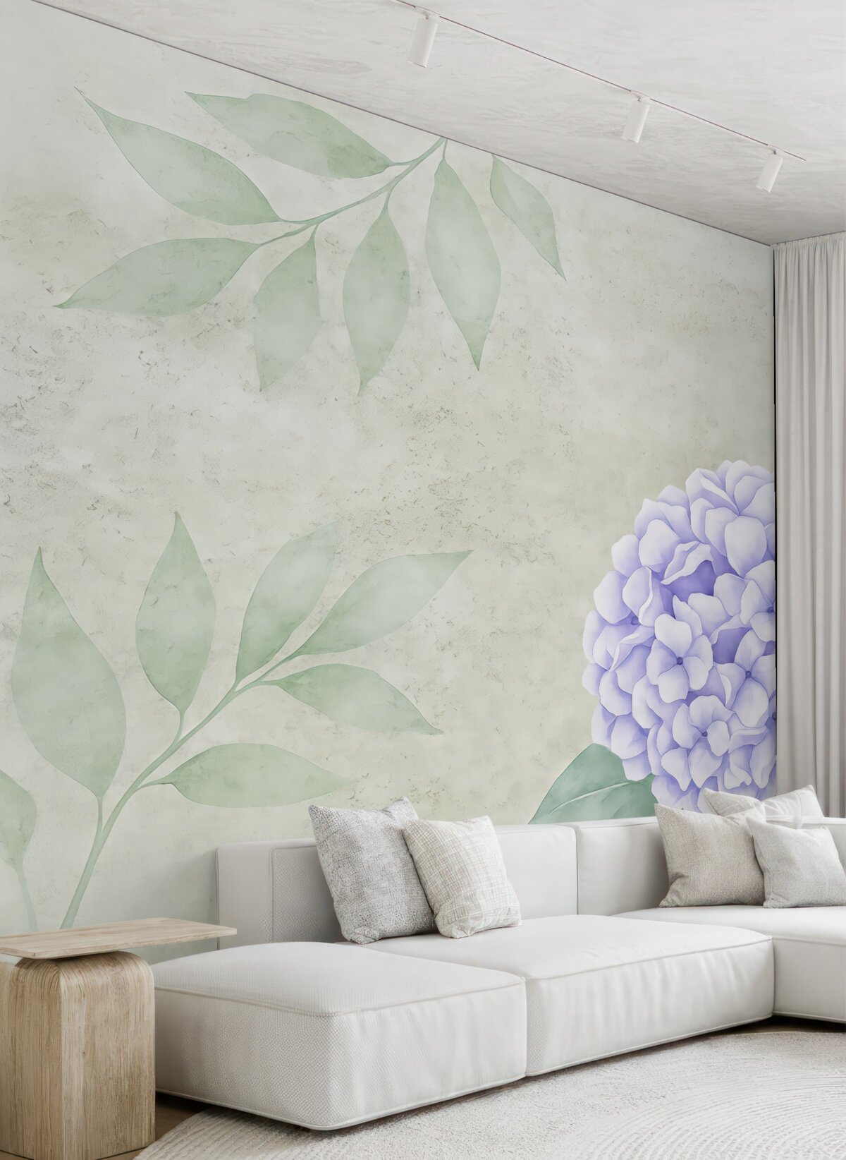 Fototapeta wielkie purpurowe kwiaty na szarej ścianie